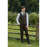 Green Red Windowpane Twill Tweed 3 Piece Suit - Yoosuitan