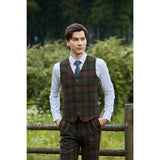 Green Red Windowpane Twill Tweed 3 Piece Suit - Yoosuitan