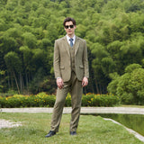 Light Green Herringbone Tweed 3 Piece Suit - Yoosuitan