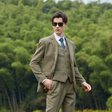 Light Green Herringbone Tweed 3 Piece Suit - Yoosuitan
