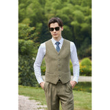 Light Green Herringbone Tweed 3 Piece Suit - Yoosuitan
