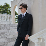 Charcoal Black Tweed 3 Piece Suit - Yoosuitan