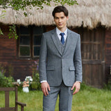 Blue Grey Line Herringbone Twill Tweed 3 Piece Suit - Yoosuitan