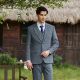 Blue Grey Line Herringbone Twill Tweed 3 Piece Suit - Yoosuitan