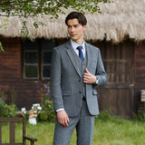 Blue Grey Line Herringbone Twill Tweed 3 Piece Suit - Yoosuitan