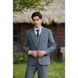 Blue Grey Line Herringbone Twill Tweed 3 Piece Suit - Yoosuitan