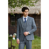 Blue Grey Line Herringbone Twill Tweed 3 Piece Suit - Yoosuitan