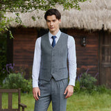 Blue Grey Line Herringbone Twill Tweed 3 Piece Suit - Yoosuitan