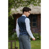 Blue Grey Line Herringbone Twill Tweed 3 Piece Suit - Yoosuitan