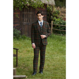 Green Red Windowpane Twill Tweed 3 Piece Suit - Yoosuitan