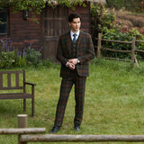 Green Red Windowpane Twill Tweed 3 Piece Suit - Yoosuitan