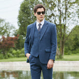 Blue Herringbone Tweed 3 Piece Suit - Yoosuitan