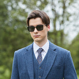 Blue Herringbone Tweed 3 Piece Suit - Yoosuitan