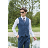 Blue Herringbone Tweed 3 Piece Suit - Yoosuitan