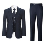 Men Navy Herringbone Linen 3 pcs Suit Slim Fit Beach Wedding Tuxedo