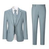 Men Light Blue Herringbone Linen 3 pcs Suit Slim Fit Beach Wedding Tuxedo
