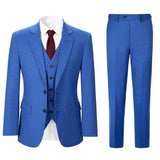 Men Regular Fit Blue Plaid 3 pcs Suit Jacket Vest Pants