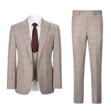 Men Peak lapel Cream Plaid 3 pcs Suit Jacket Vest Pants