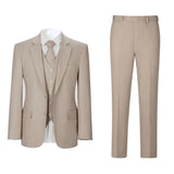 Men Sand Color Herringbone Linen 3 pcs Suit Slim Fit Beach Wedding Tuxedo