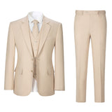 Men Cream Herringbone Linen 3 pcs Suit Slim Fit Beach Wedding Tuxedo