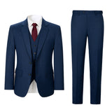Men Slim Fit Navy Plaid 3 pcs Suit Jacket Vest Pants