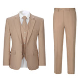 Men Tawny Herringbone Linen 3 pcs Suit Slim Fit Beach Wedding Tuxedo