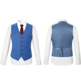 Men Regular Fit Blue Plaid 3 pcs Suit Jacket Vest Pants