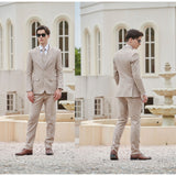 Men Sand Color Herringbone Linen 3 pcs Suit Slim Fit Beach Wedding Tuxedo