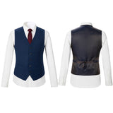 Men Slim Fit Navy Plaid 3 pcs Suit Jacket Vest Pants