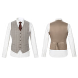 Men Slim Fit Sand Plaid 3 pcs Suit Jacket Vest Pants