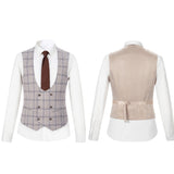 Men Regular Fit Cream Plaid 3 pcs Suit Jacket Vest Pants