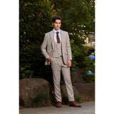 Men Peak lapel Cream Plaid 3 pcs Suit Jacket Vest Pants
