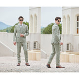 Men Mint Green Herringbone Linen 3 pcs Suit Slim Fit Beach Wedding Tuxedo