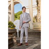 Men Regular Fit Cream Plaid 3 pcs Suit Jacket Vest Pants