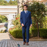 Men Slim Fit Navy Plaid 3 pcs Suit Jacket Vest Pants