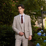 Men Peak lapel Cream Plaid 3 pcs Suit Jacket Vest Pants
