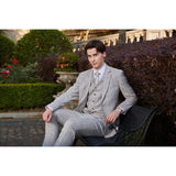 Men Slim Fit Sand Plaid 3 pcs Suit Jacket Vest Pants