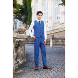 Men Regular Fit Blue Plaid 3 pcs Suit Jacket Vest Pants