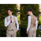 Men Peak lapel Cream Plaid 3 pcs Suit Jacket Vest Pants