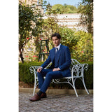 Men Slim Fit Navy Plaid 3 pcs Suit Jacket Vest Pants