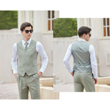 Men Mint Green Herringbone Linen 3 pcs Suit Slim Fit Beach Wedding Tuxedo