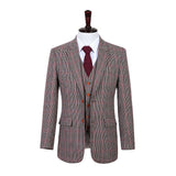 Brown Red Houndstooth Plaid Tweed 3 Piece Suit - Yoosuitan