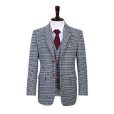 Grey Houndstooth Tweed 3 Piece Suit - Yoosuitan