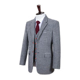 Grey Houndstooth Tweed 3 Piece Suit - Yoosuitan