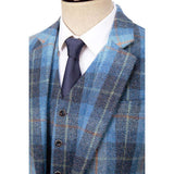 Blue Windowpane Twill Tweed 3 Piece Suit - Yoosuitan