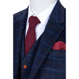 Navy Overcheck Twill Tweed 3 Piece Suit - Yoosuitan