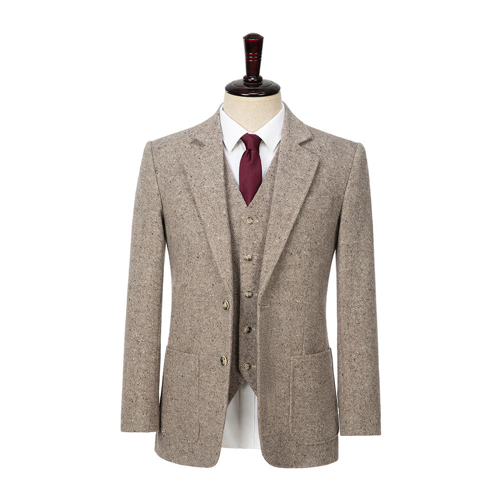 Light Linen Barleycorn Tweed 3 Piece Suit Yoosuitan