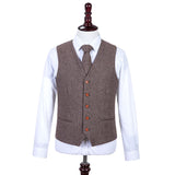 Brown Herringbone Tweed Vest - Yoosuitan