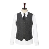 Dark Grey Herringbone Tweed 3 Piece Suit - Yoosuitan