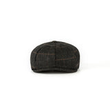 Charcoal Black Windowpane Tweed Newsboy Caps